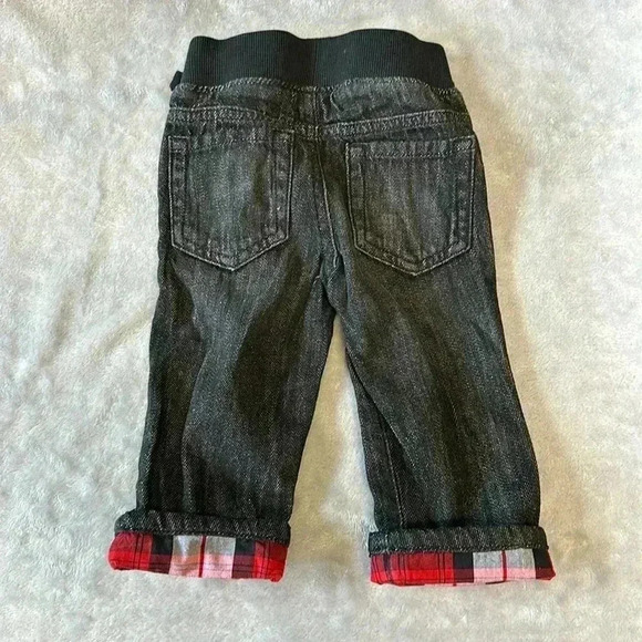 Gymboree - Jeans with plaid hem and ribbed Elastic Waist - Size 6-12 mo - Picture 3 of 4